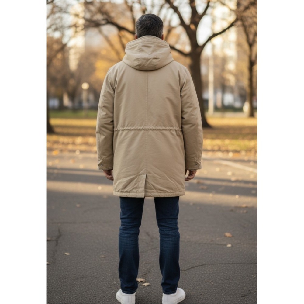 VTG Mighty-Mac Vintage Tan Sherpa Fur Lined Hooded Parka Jacket Mens Made USA XL - Picture 5 of 12